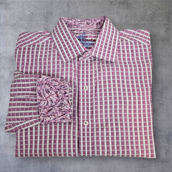 Robert Graham Pink & White Check Flip Cuff‎ Long Sleeve Shirt Size Large Men T11 - Picture 1 of 14